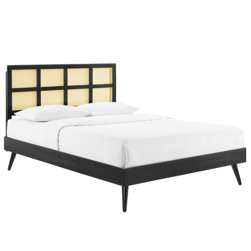 Sidney Cane and Wood Queen Platform Bed With Splayed Legs image