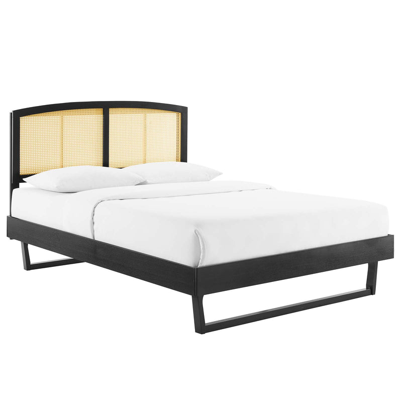 Sierra Cane and Wood Queen Platform Bed With Angular Legs image