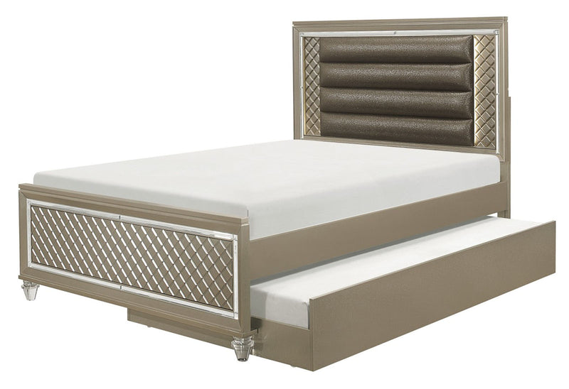 Homelegance Furniture Youth Loudon Full Platform with Trundle Bed in Champagne Metallic