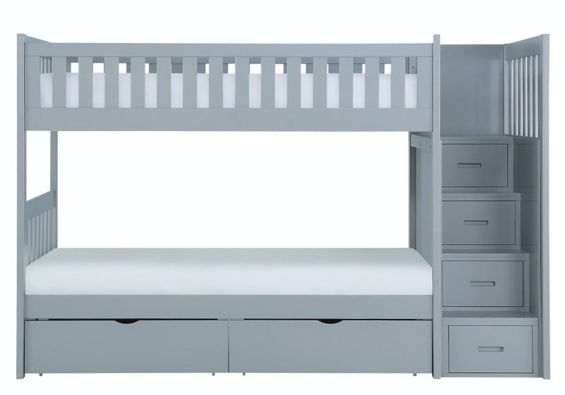 Homelegance Orion Bunk Bed w/ Reversible Step Storage and Storage Boxes in Gray B2063SB-1*T