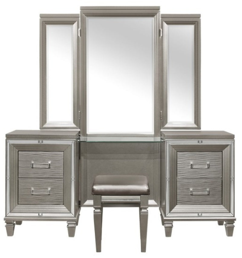Homelegance Tamsin 3pcs Vanity Dresser with Mirror in Silver Grey Metallic 1616-15