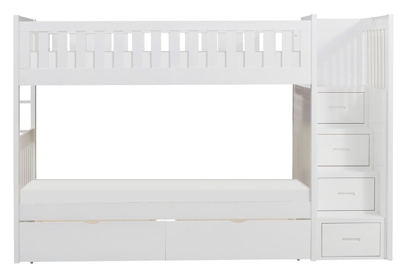 Homelegance Galen Bunk Bed w/ Reversible Step Storage and Storage Boxes in White B2053SBW-1*T